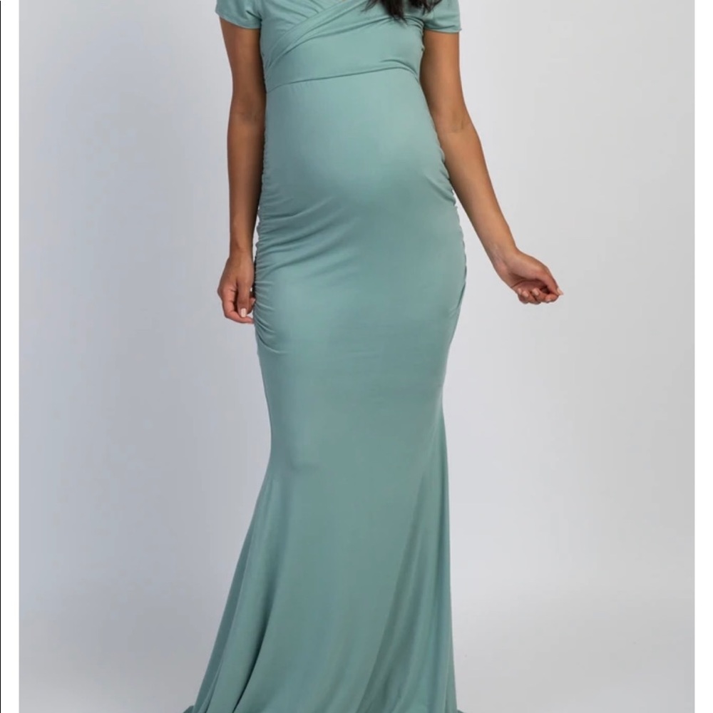 Pinkblush off-the-shoulder maxi maternity photoshoot dress mint green